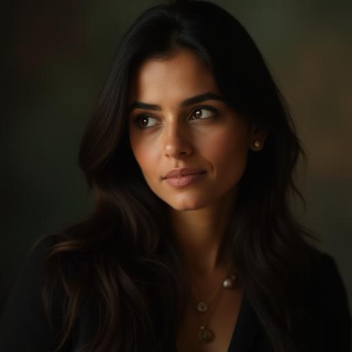 Portrait of Fatima Shah, a lady with a thoughtful expression.